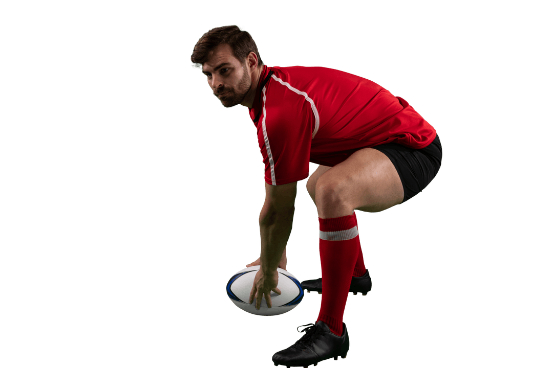 Transparent Background Rugby Player Squatting Pose