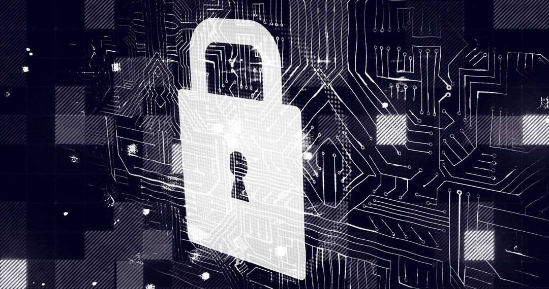 Digital Security Concept with Lock and Circuit Board Background