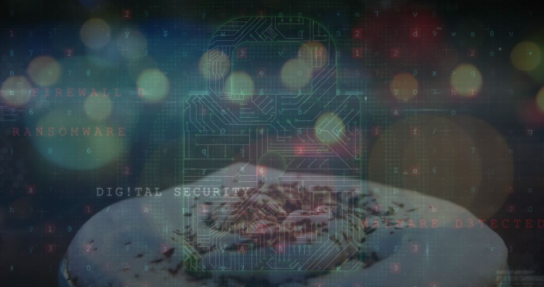 Abstract Digital Security Themed Overlay with Circuits and Text