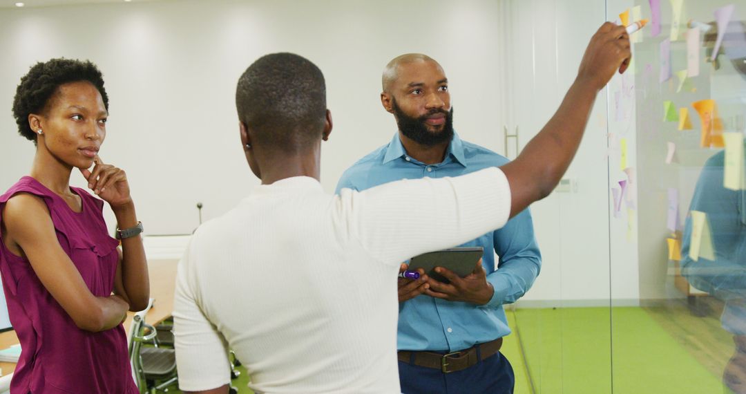 Creative Team Brainstorming at Office Glass Wall