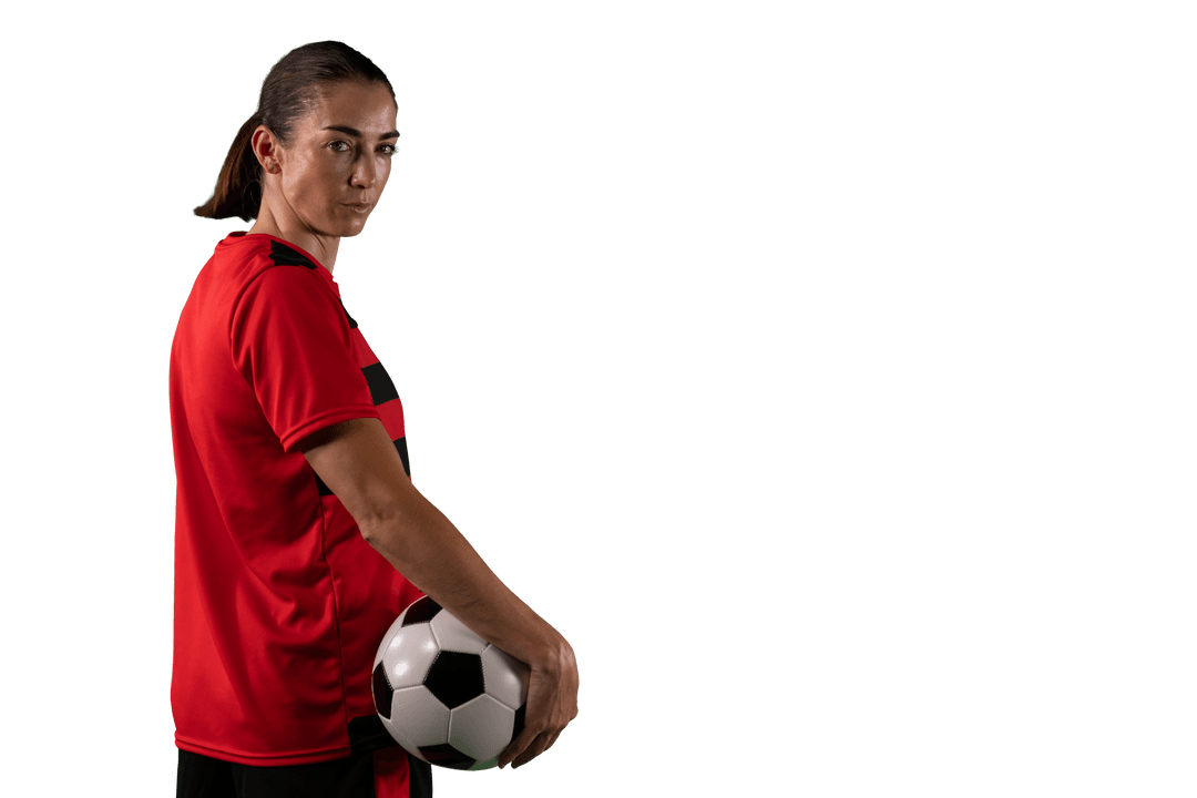 Transparent Soccer Player Holding Ball, Ready for Competition