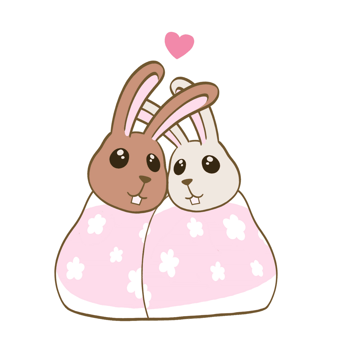 Adorable Cartoon Rabbits Snuggling with Heart Icon Transparent Background
