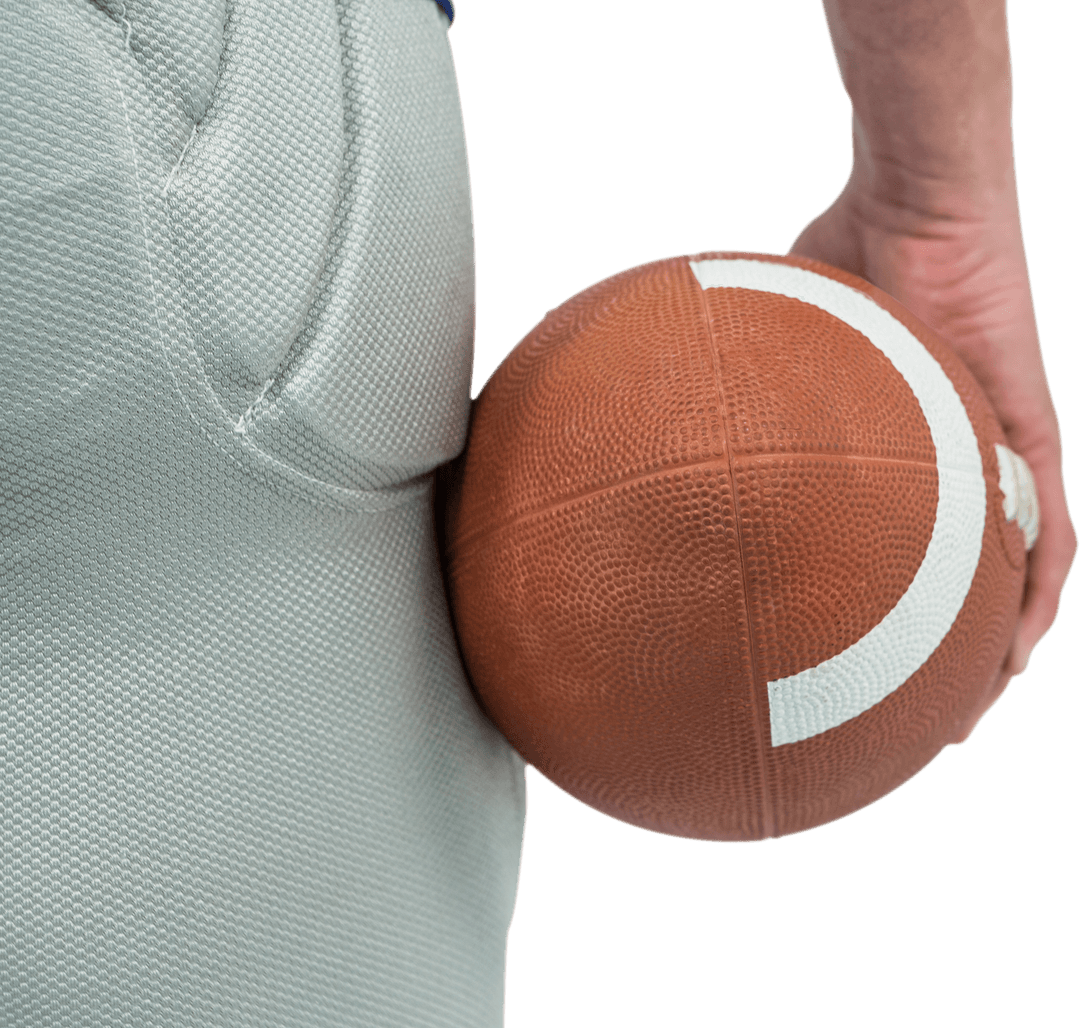 Transparent American Football Player Holding Ball Midsection View