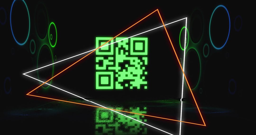 Glowing Green QR Code with Neon Geometric Shapes