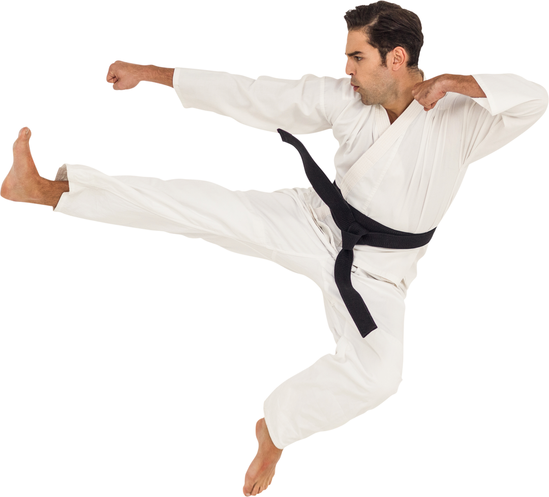 Karate Expert Executing Dynamic High Kick in Transparent Background - Download Free Stock Images Pikwizard.com