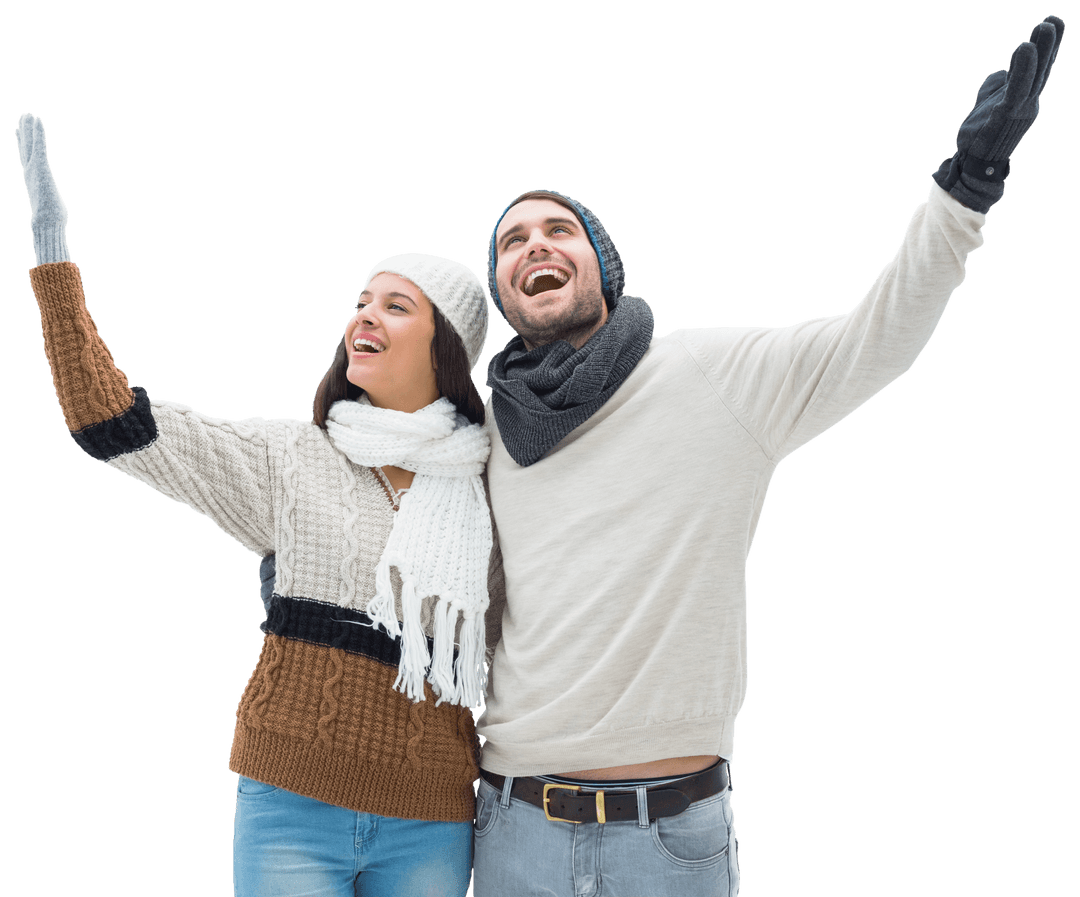 Happy Couple Enjoying Winter Holiday, Transparent Background