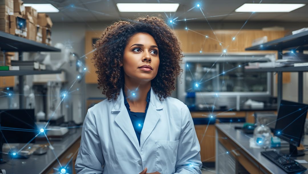 Scientist Tracing Digital Innovations in Advanced Laboratory