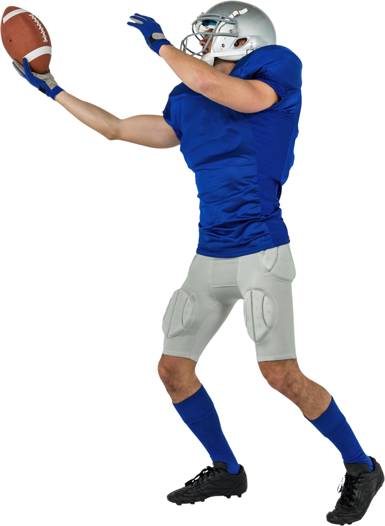 Transparent American Football Player Catching Ball mid-air with Blue Jersey - Download Free Stock Images Pikwizard.com