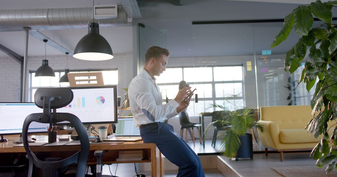 Businessman Using Smartphone in Modern Office Environment - Free Images, Stock Photos and Pictures on Pikwizard.com