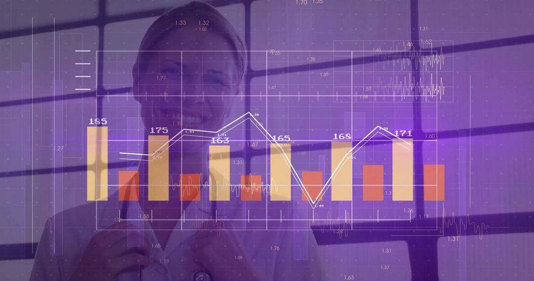 Female Doctor Adjusting Stethoscope with Augmented Medical Data Visualization and Charts