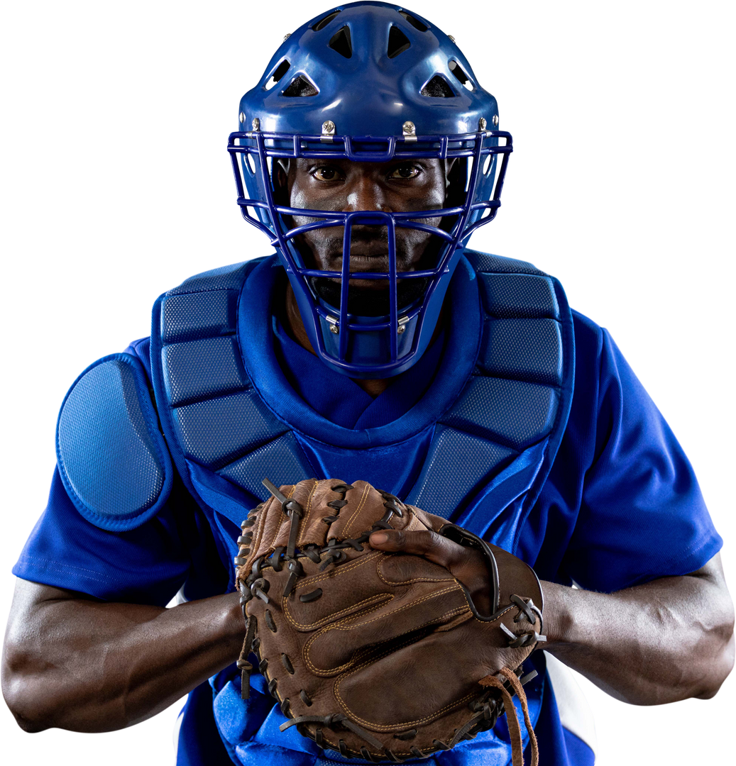 Transparent View of African American Baseball Catcher Dressed and Ready for A Pitch - Download Free Stock Images Pikwizard.com