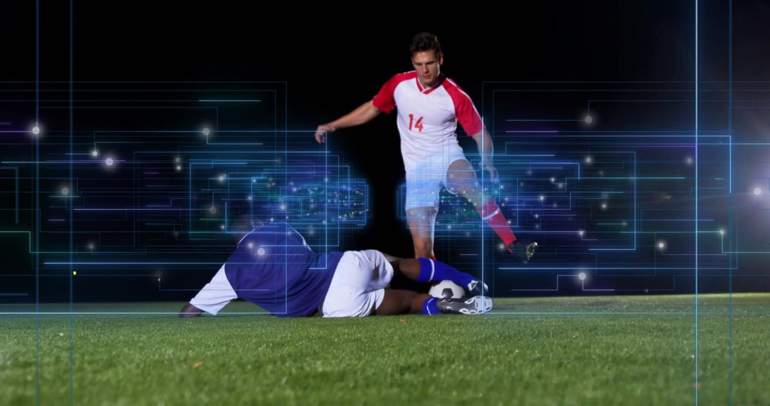 Futuristic Digital Soccer Match with Neon Grid Highlights