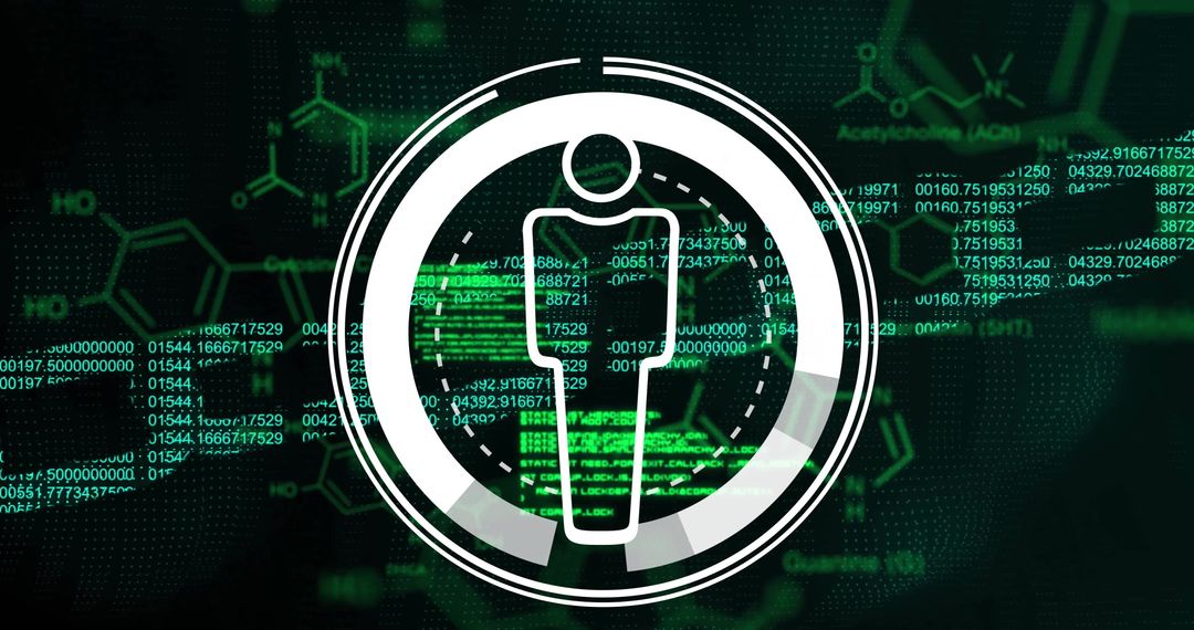 Human Icon Overlay on Digital Data and Chemical Formulas