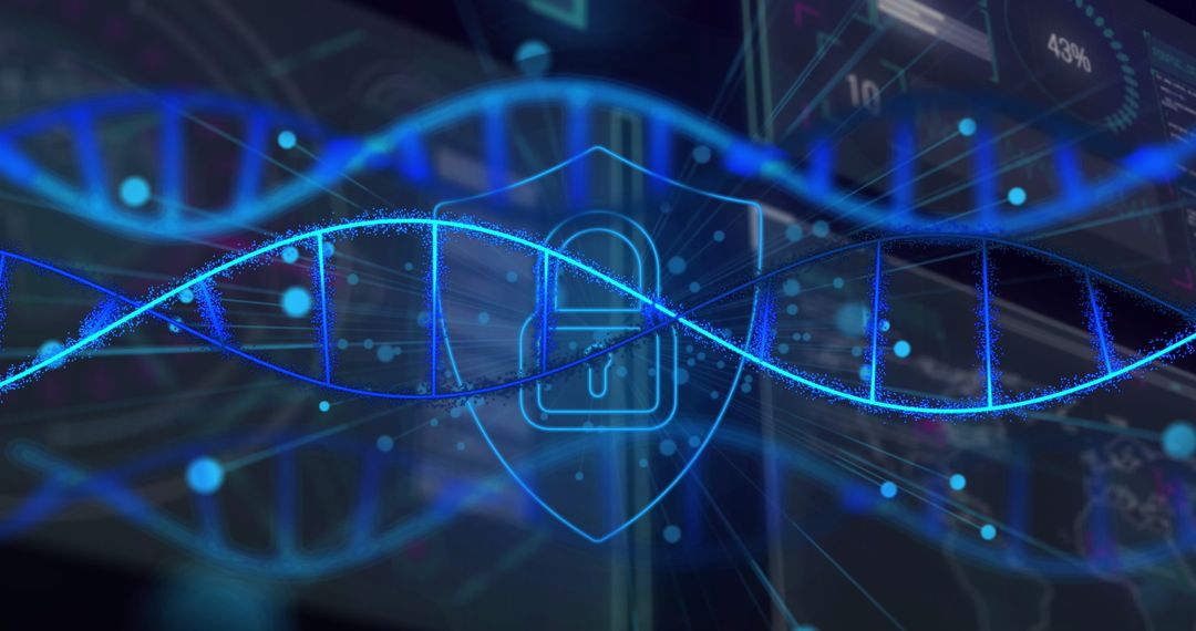 Digital DNA Strand with Lock Symbol Highlighting Data Security