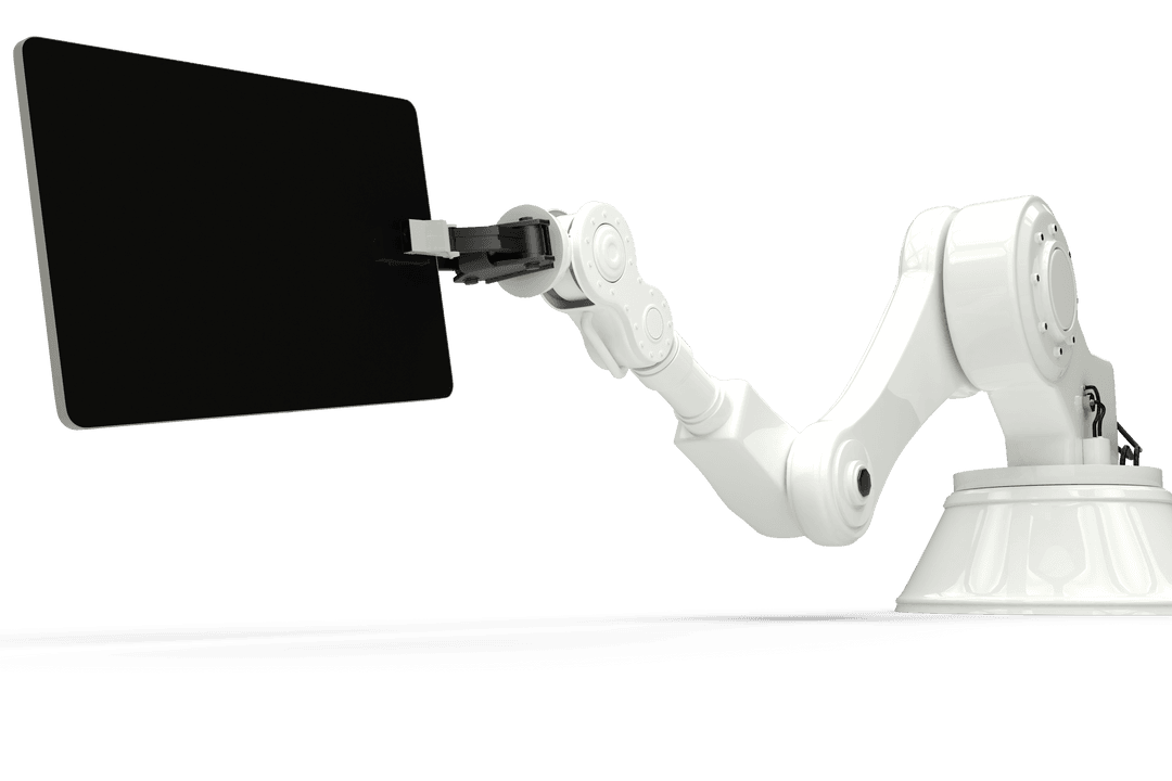 Robotic Arm Holding Tablet with Copy Space on Transparent Background