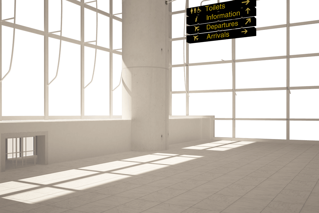 Transparent Airport Terminal with Directional Signage