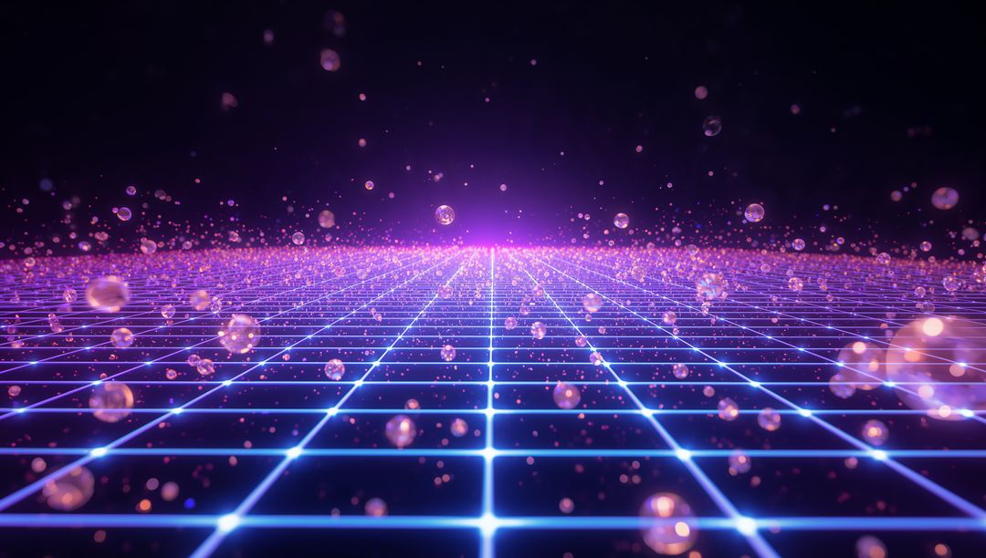 Futuristic Blue Neon Grid with Floating Particles in Digital Space
