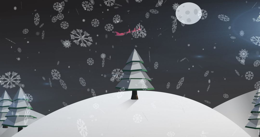 Winter Landscape with Falling Snowflakes and Trees