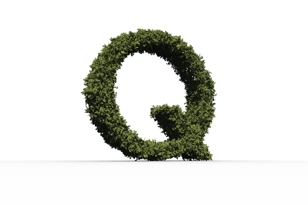 Transparent Grass Letter Q as Nature-Inspired Typography
