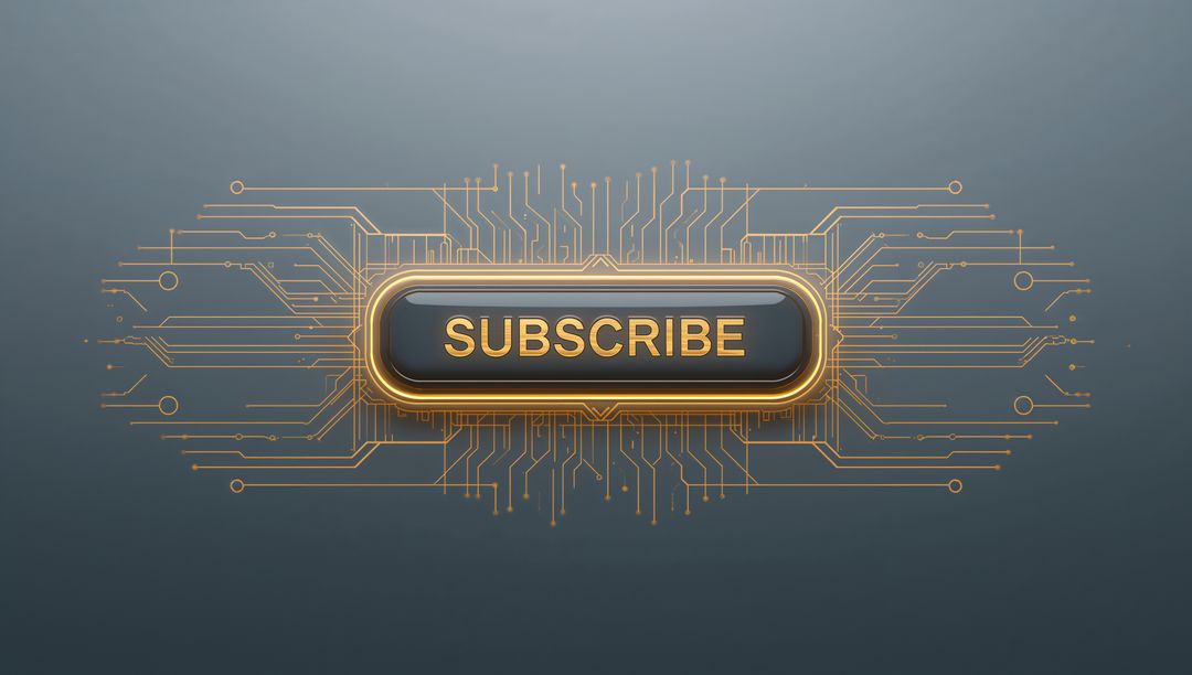 Glossy Gold Subscribe Button with Circuit Network, Futuristic CTA for Tech Brands