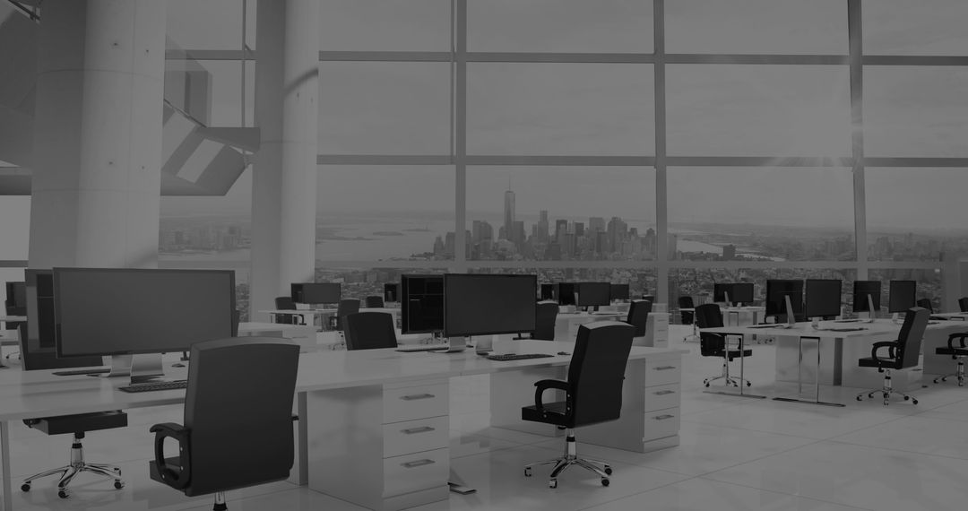 Modern Open-Plan Office with City Skyline