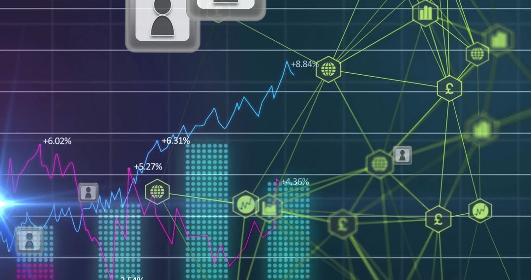 Futuristic Business Technology Interface with Graphs and Icons
