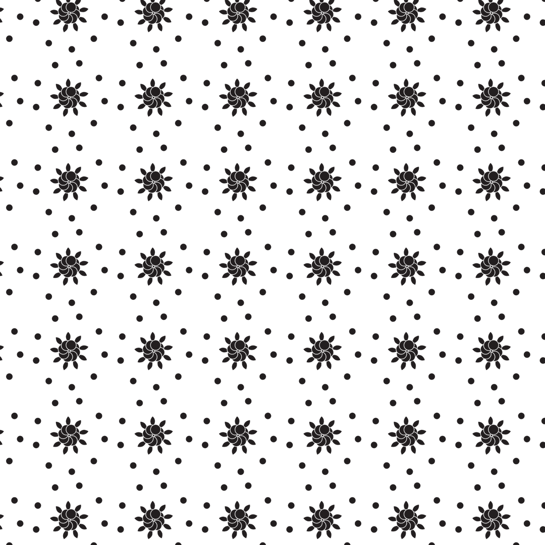 Black Floral and Dot Pattern on Transparent Background