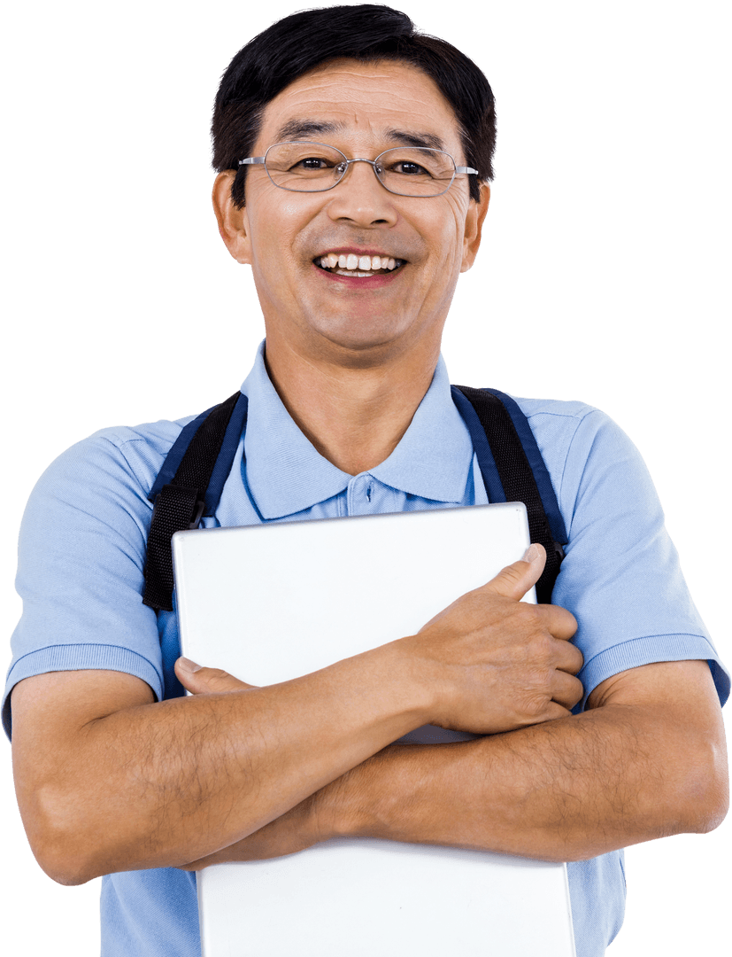 Transparent Happy Man Smiling Hugging Book