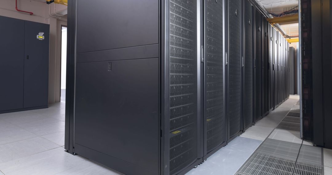 Modern Data Center Corridor with High-Tech Server Racks