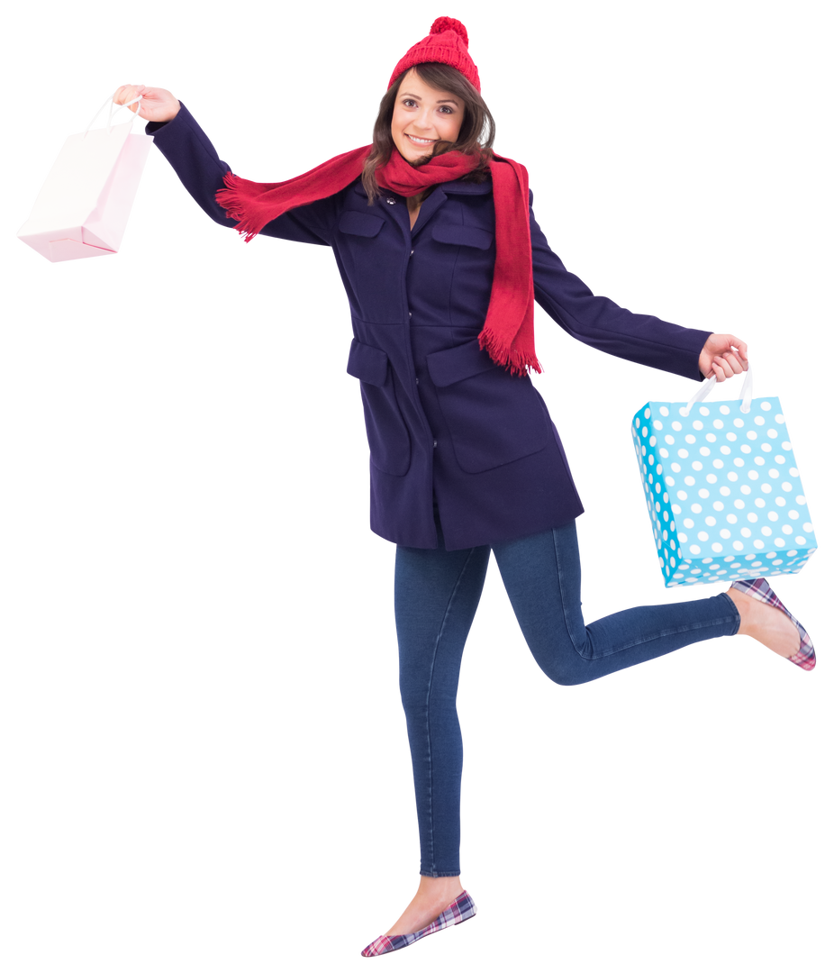 Festive Brunette Holding Shopping Bags Transparent Background - Download Free Stock Images Pikwizard.com