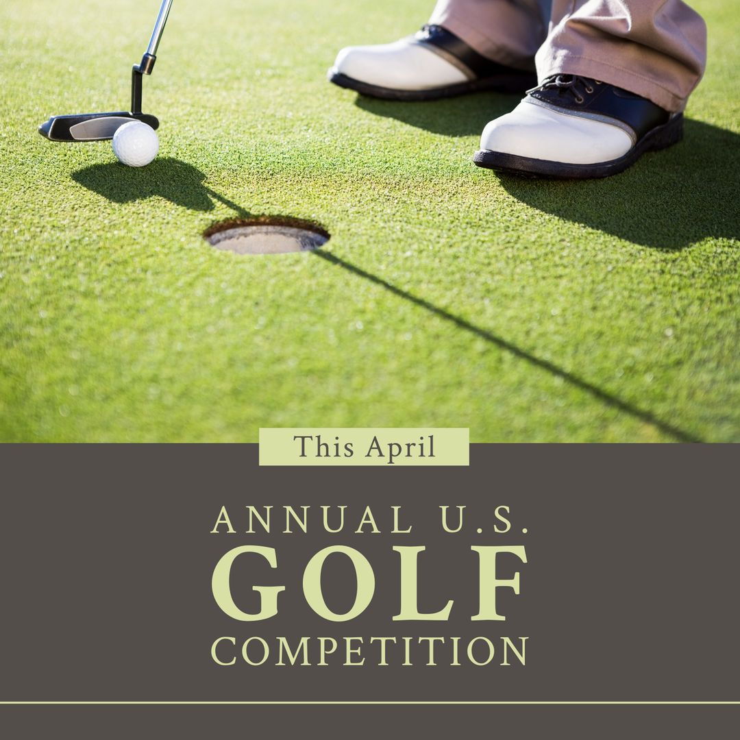 April U.S. Golf Competition Advertisement with Golfer and Putt - Download Free Stock Templates Pikwizard.com