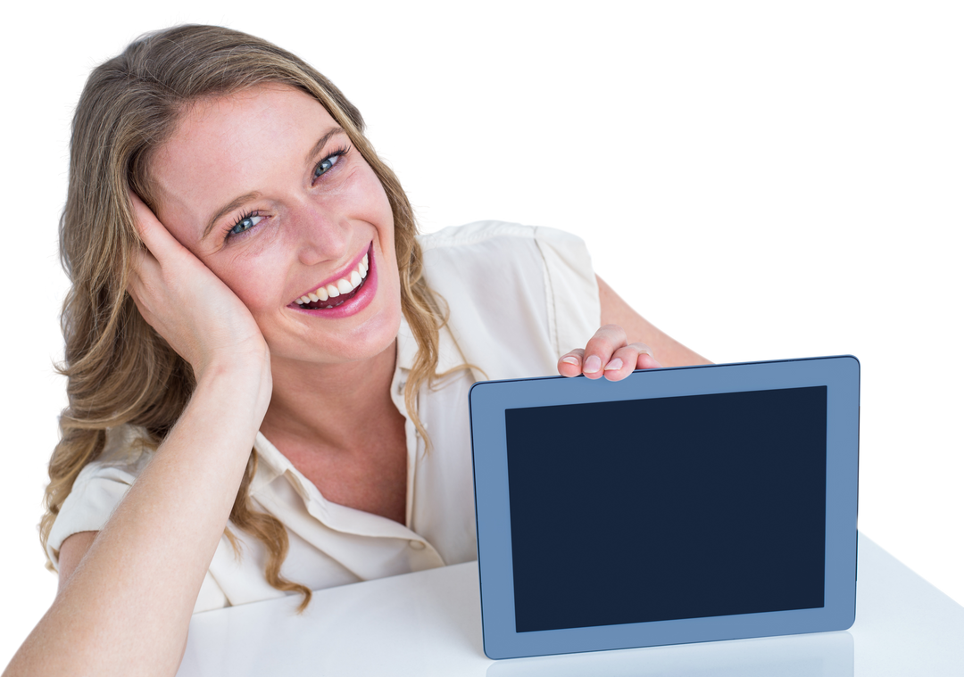 Woman Smiling and Displaying Tablet PC with Transparent Background - Download Free Stock Images Pikwizard.com