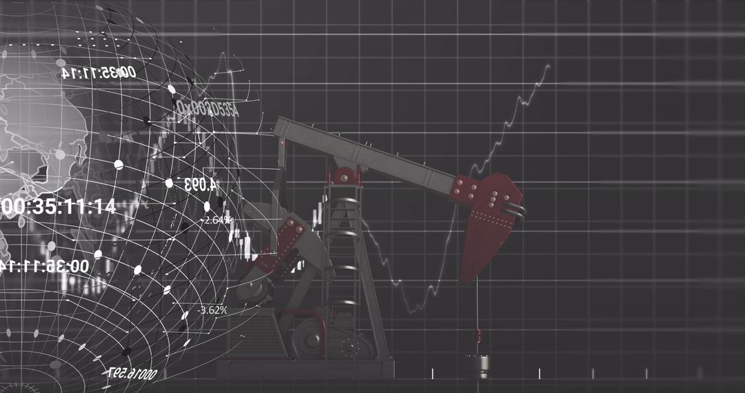 Global Oil Market Data Visualization with Pumpjack and Graphs