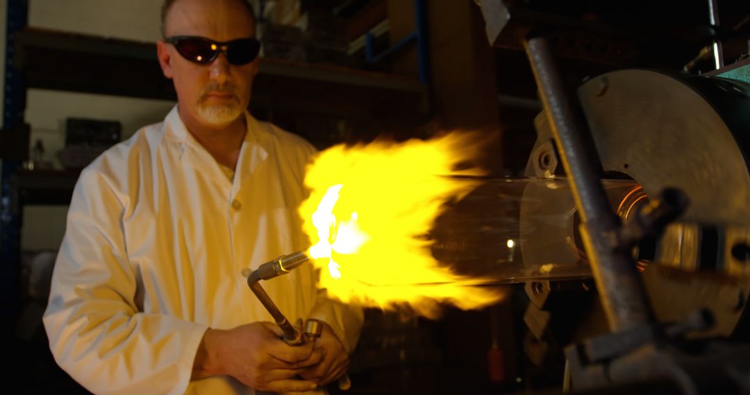 Male Glassblower Working with Blowtorch in Workshop - Free Images, Stock Photos and Pictures on Pikwizard.com