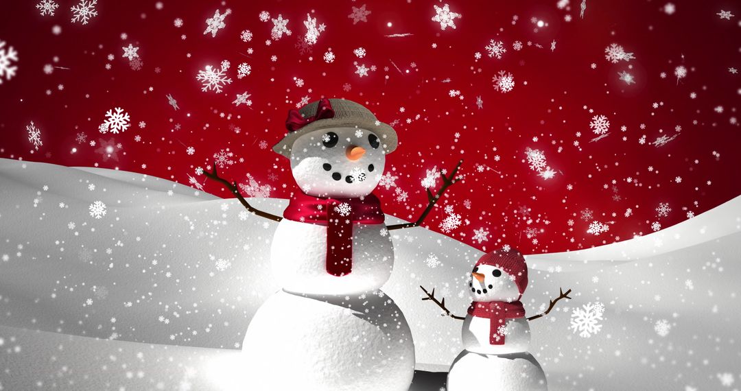 Joyful Snowmen in Snow Glowing on Red Winter Wonderland