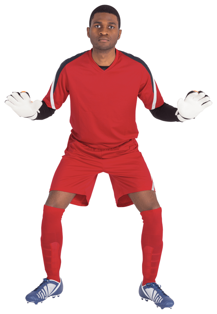 Transparent Goalkeeper in Red Gear Ready to Save