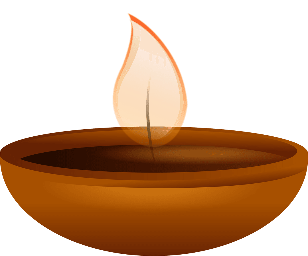 Clay Lamp with Glowing Wick and Flame on Transparent Background