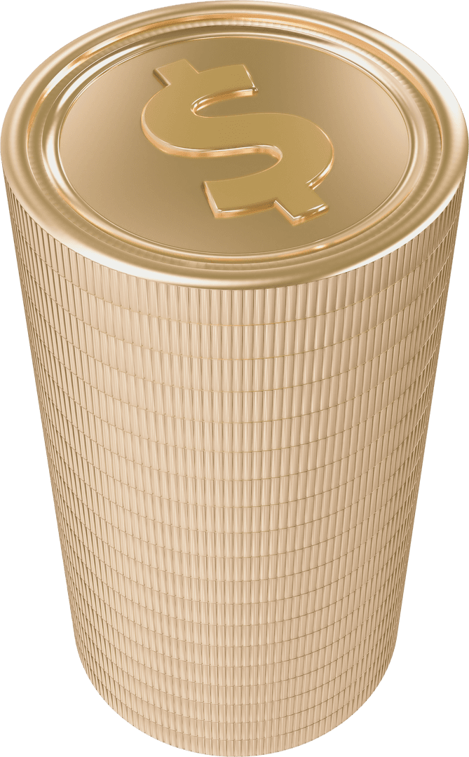 Transparent 3D Illustration of Stacked Dollar Coins Tower