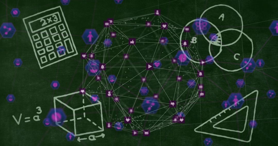 Network Graph Overlay in Classroom Setting with Chalk Math Drawings