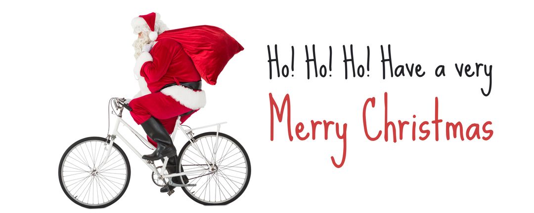 Santa claus on bicycle for merry christmas celebration