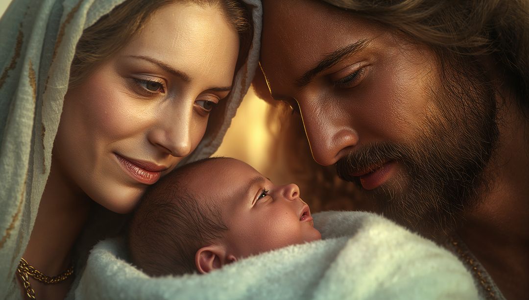 Portrait of Loving Parents Cradling Newborn in Rustic Setting