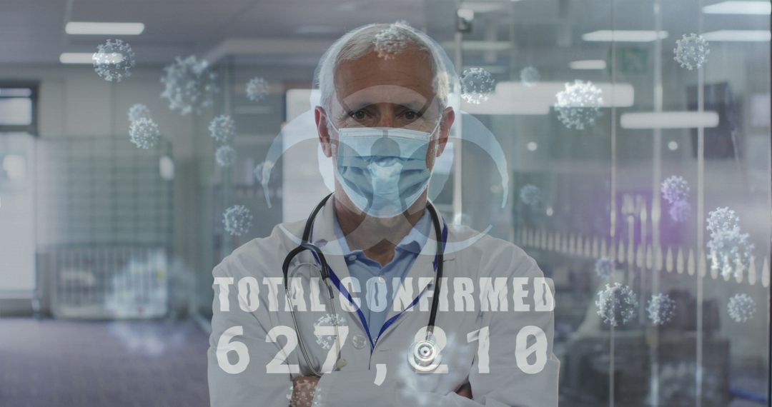 Healthcare Worker Analyzing COVID-19 Data with Digital Overlay