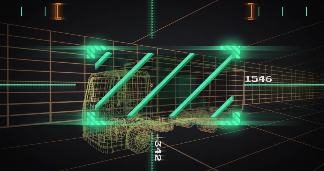 Futuristic Wireframe Cargo Truck in Digital 3D Grid