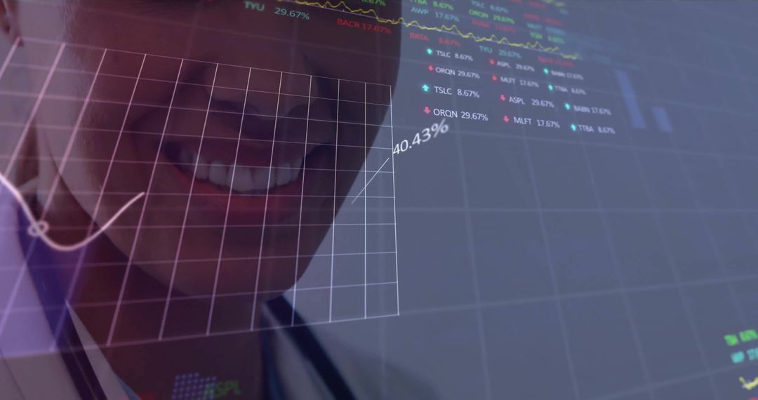 Digital Financial Data Overlay on Female Doctor Creating Innovative Vision