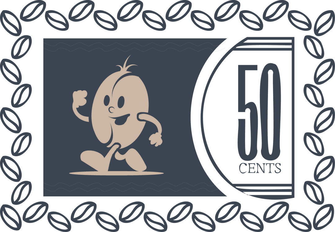 Transparent Flat Bean Character on Playful 50 Cents Motif