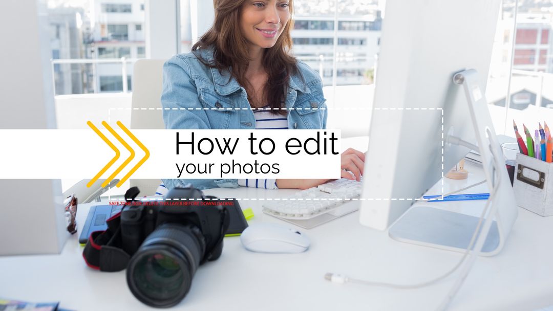 Woman Editing Photos on Computer in Bright Office Setup