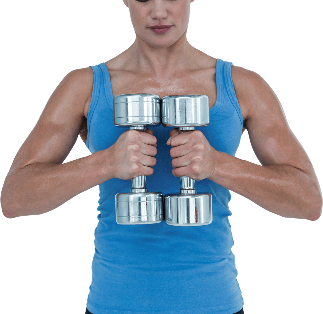 Transparent Background Woman Holding Dumbbells Exercising