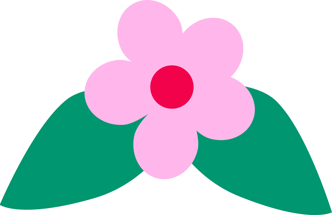 Pink Five Petal Flower with Leaves on Transparent Background