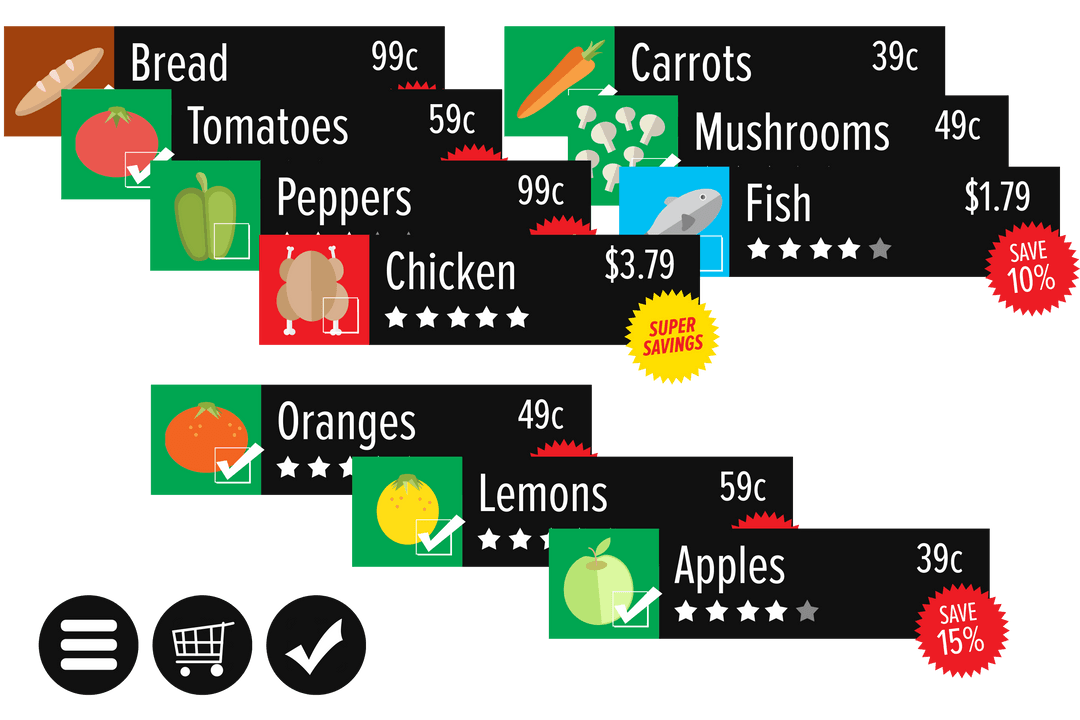 Colorful Transparent Supermarket App Displaying Virtual Grocery Ordering