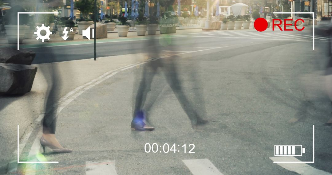 Commuters Crossing Street in Urban Cityscape in Fast Motion